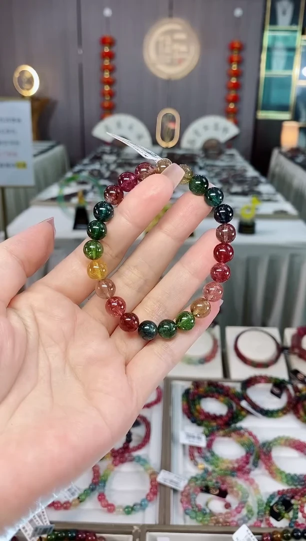 未镶嵌老矿碧玺色标彩虹单圈手串8mm+碧玺hon多样性发货一条