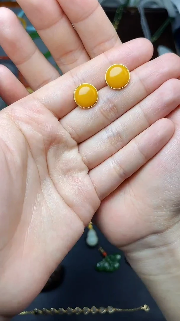 蜜蜡银S925镶嵌耳饰耳钉 06