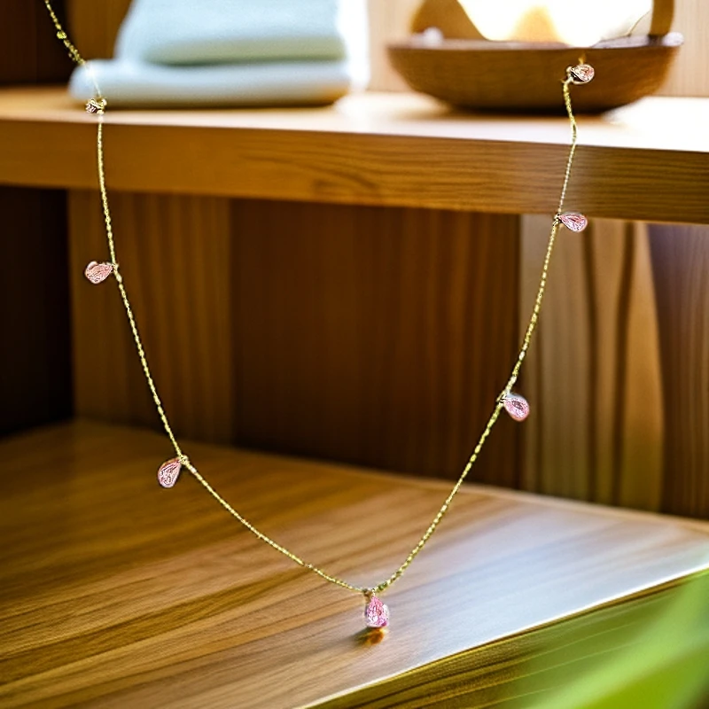 18k金镶嵌粉蓝宝一克拉水滴款满天星项链TG