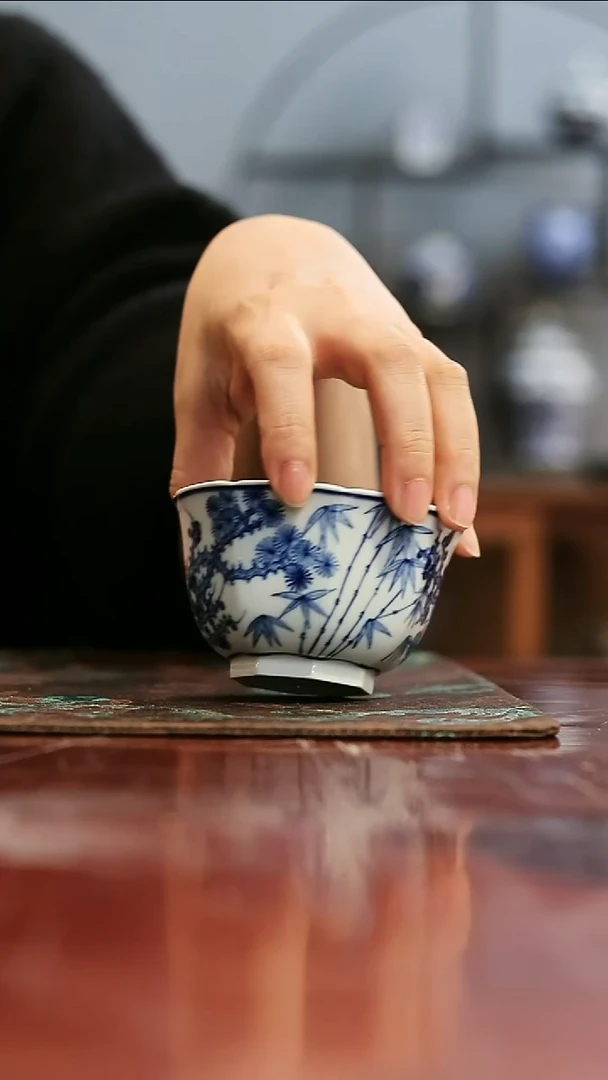 镹曰陶柴窑手工手绘青花八方松竹梅