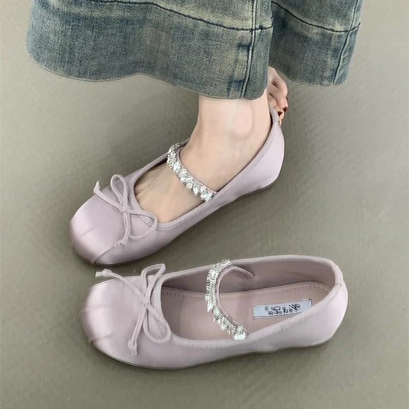 WL-5367-18晚风鞋子法式水钻一字带玛丽珍单鞋平底芭蕾舞鞋软底鞋