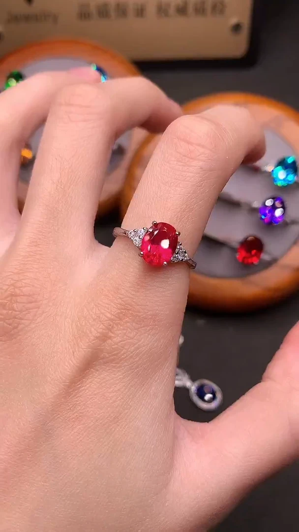 银S925镶嵌戒指红宝石...