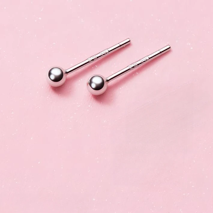 足银耳饰 小巧足银999光面圆珠球球耳钉豆豆迷你养耳洞耳饰防过敏