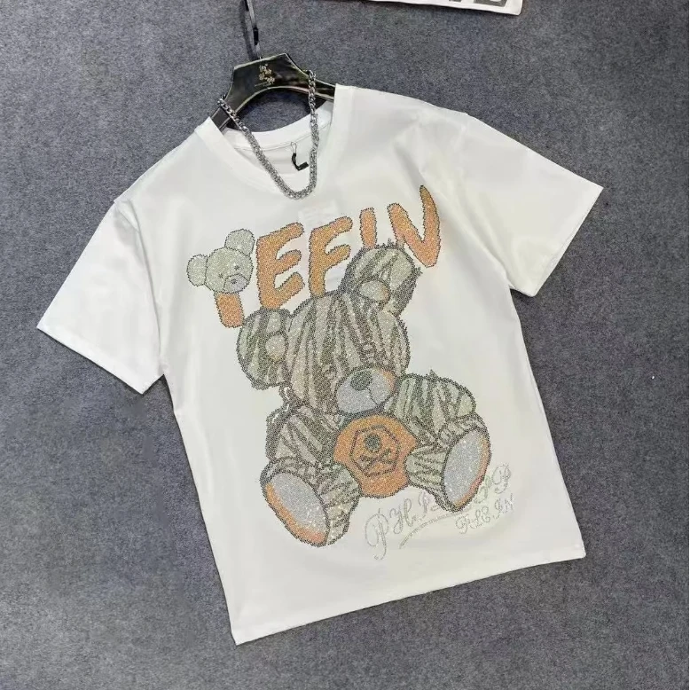 夏季轻奢高品质男装黑色短袖休闲情侣时尚卡通小熊字母短袖T恤936