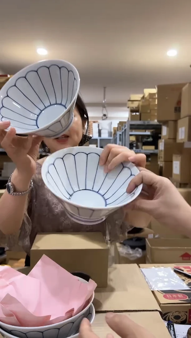 陶瓷美浓烧碗2个菊型