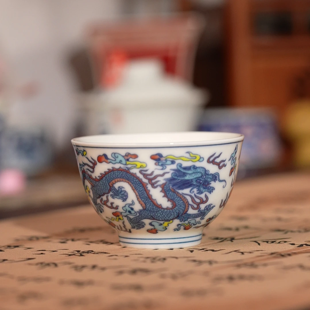 【瓷缘好物】斗彩龙凤主人杯高温釉下（Q0044）