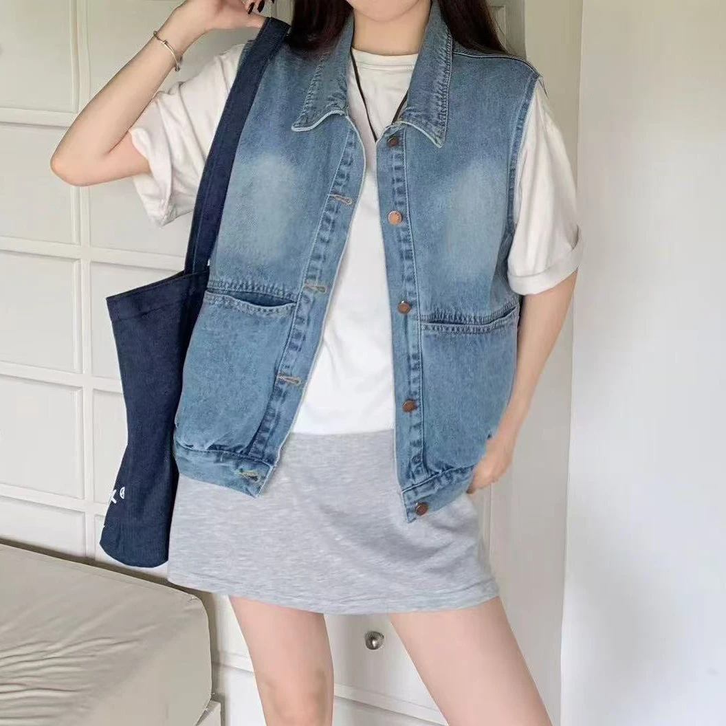 3846号01#纯色休闲百搭牛仔马甲