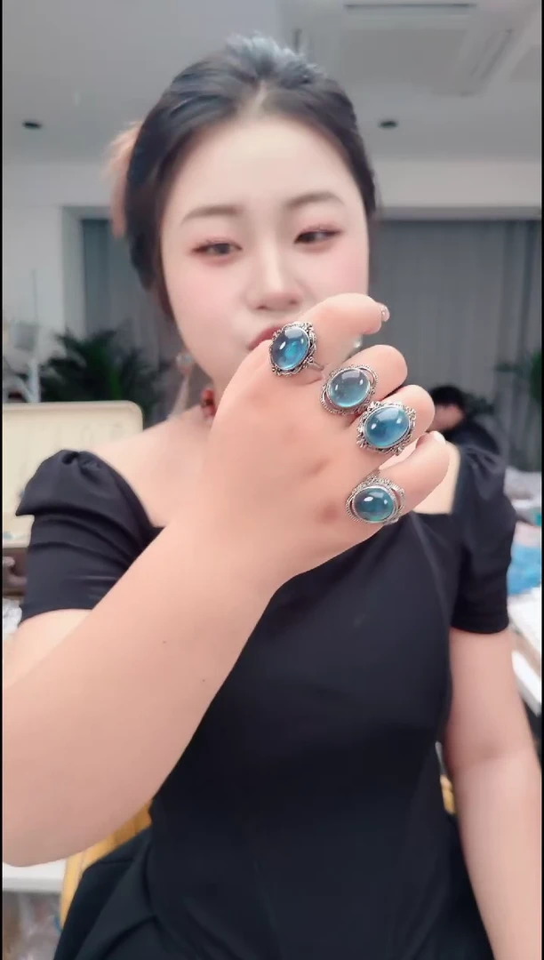 合金颈饰海蓝宝石0820大戒指