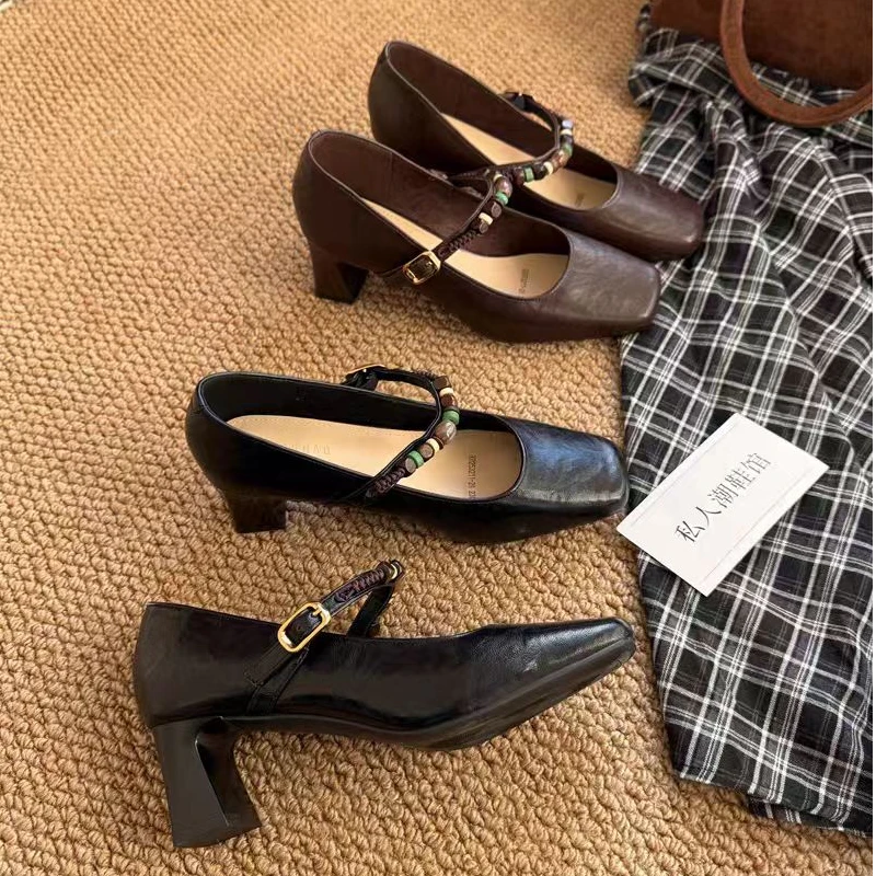 211-2A  新款时尚气质粗跟方头百搭单鞋