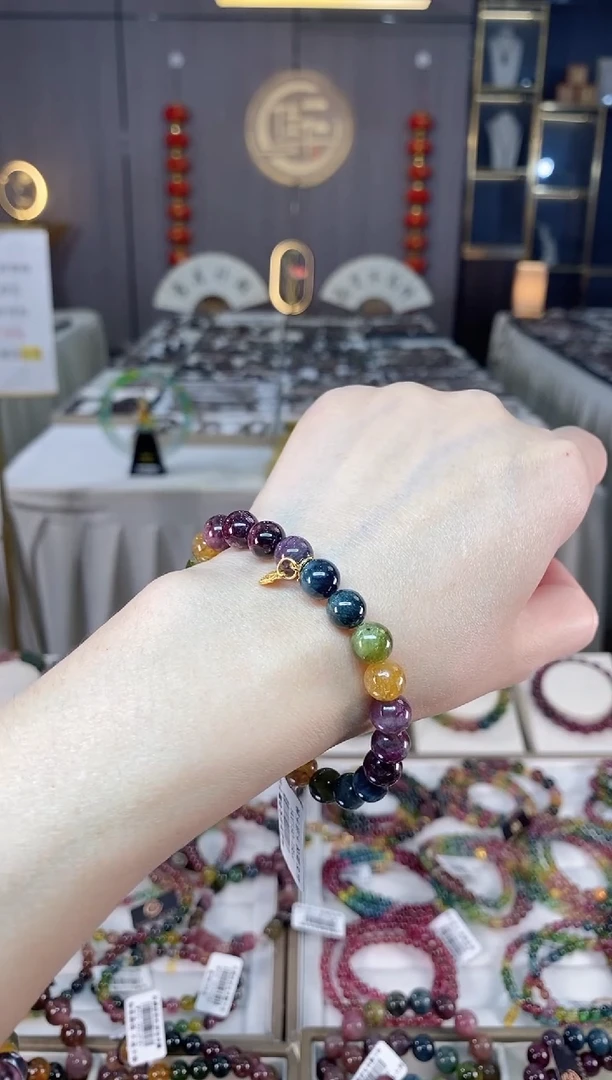 未镶嵌老矿碧玺彩虹单圈手串8mm+碧玺hon多样性发一条