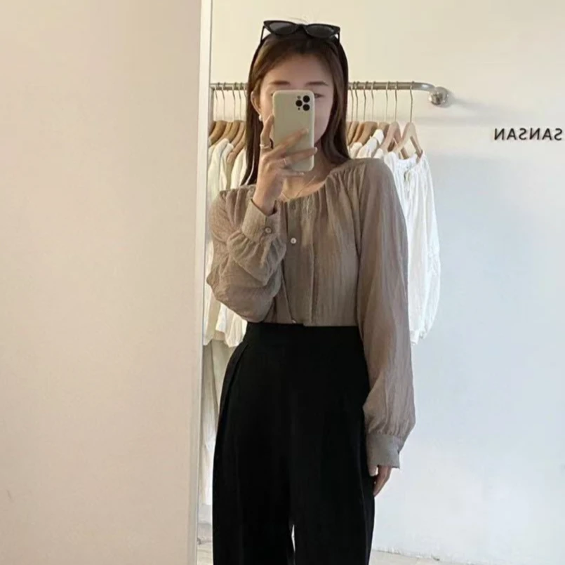 夏季新款重工定制时尚显瘦褶皱叠穿灯笼袖衬衫女(B12-6)93015