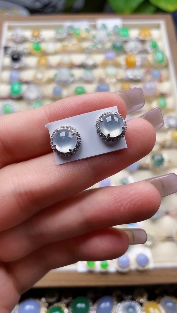 银S925镶嵌翡翠耳饰80