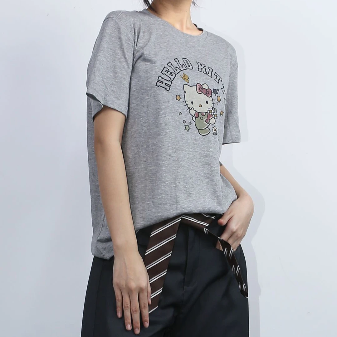 DNCY卡通凯蒂猫印花短袖T恤圆领宽松显瘦休闲百搭上衣DA52100013