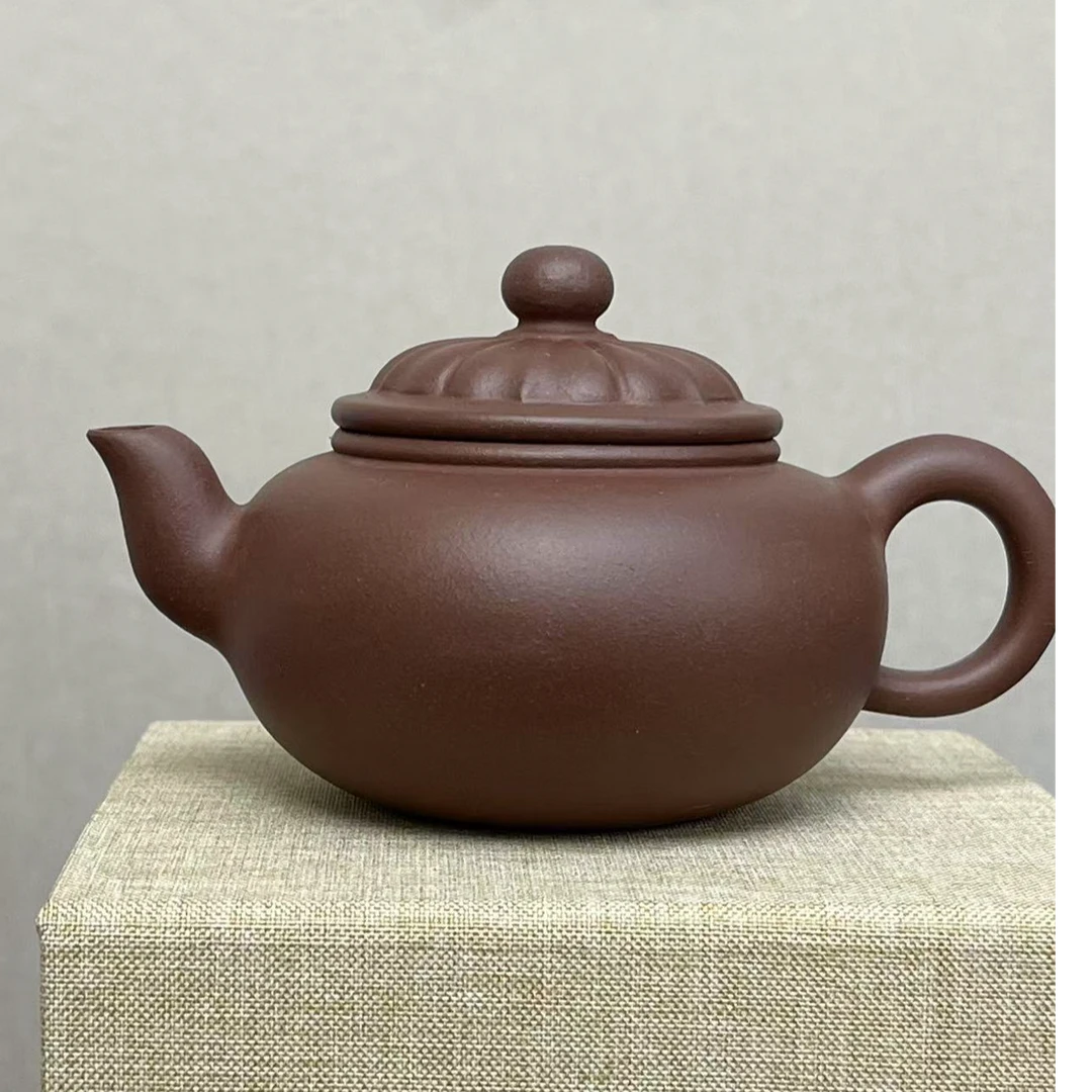 宜兴紫砂壶筋纹菊瓣原矿精工手工200cc手工紫砂壶