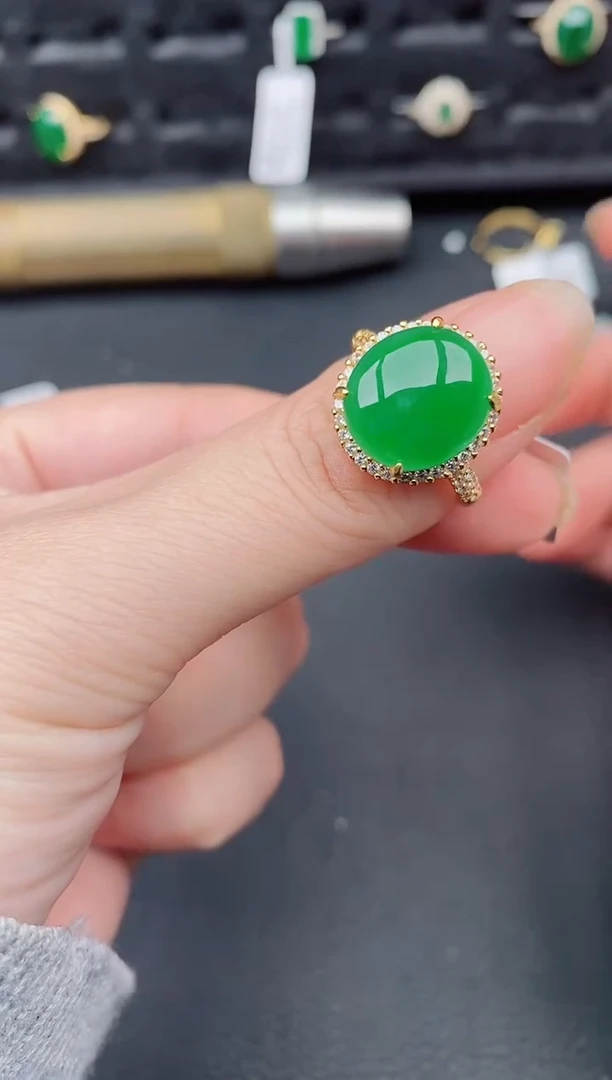 银S925镶嵌戒指翡翠天然a货翡翠488