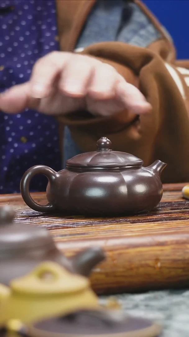 茶壶紫砂百目茄皮紫泥筋纹寒江