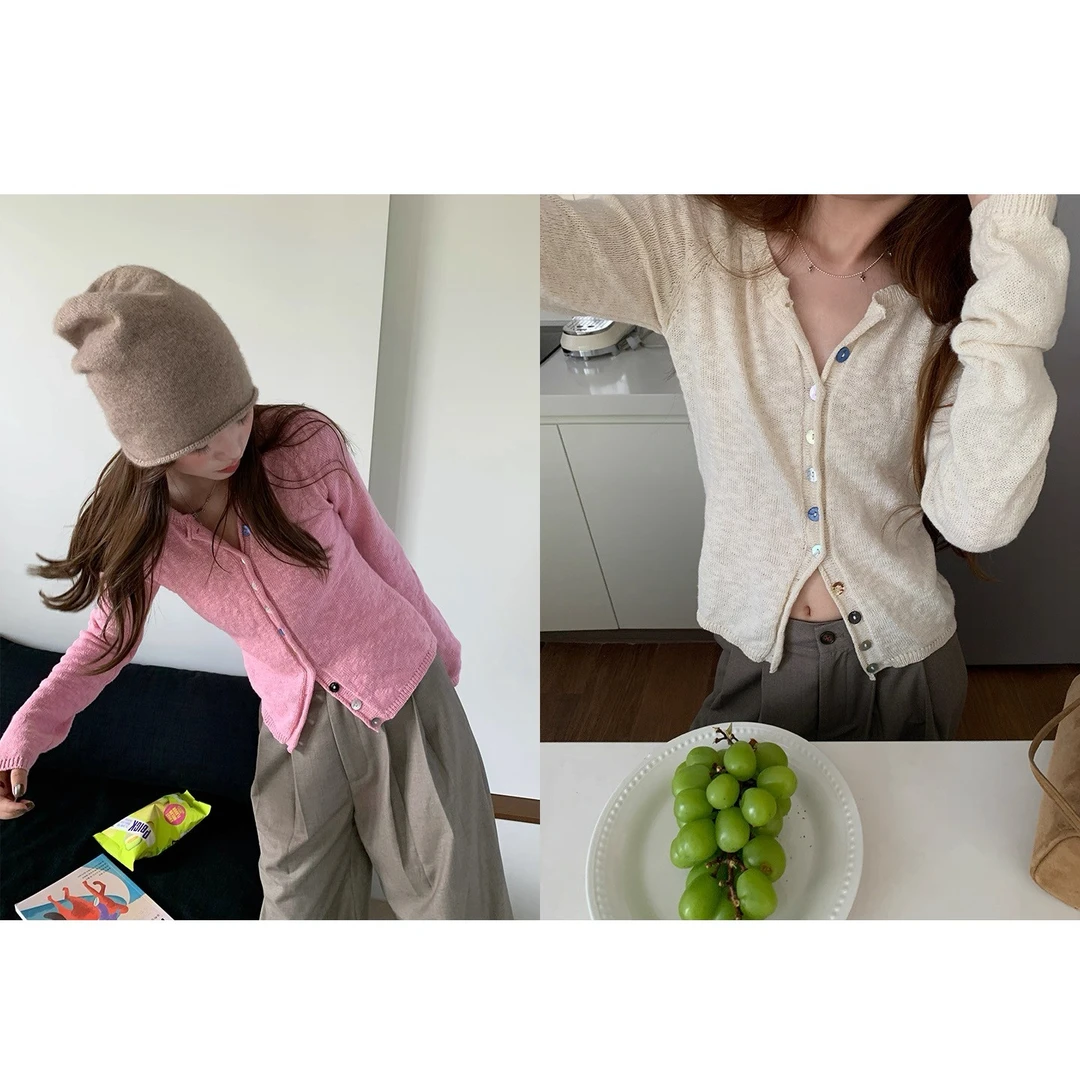 甜氧织语~撞色贝壳扣时尚小香风气质显瘦长袖针织衫Y1257