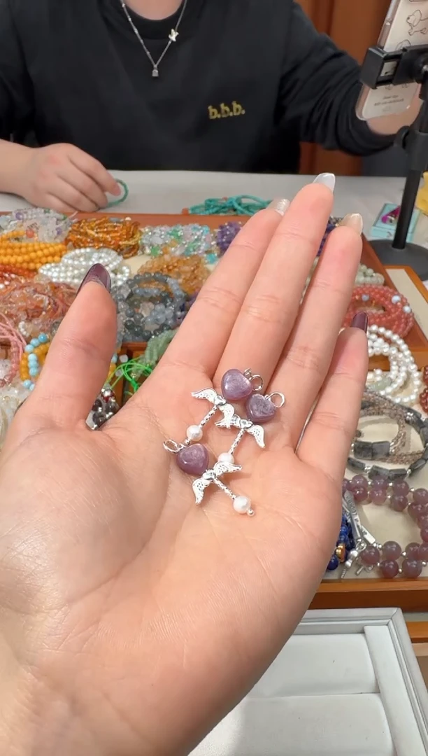 【闪购商品】水晶手链银S925镶嵌A004紫锂云母爱心魔法棒