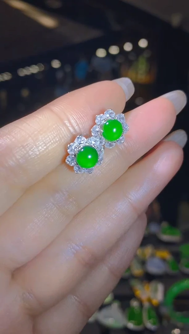 【闪购商品】翡翠耳饰银S925镶嵌014（多样性发货）