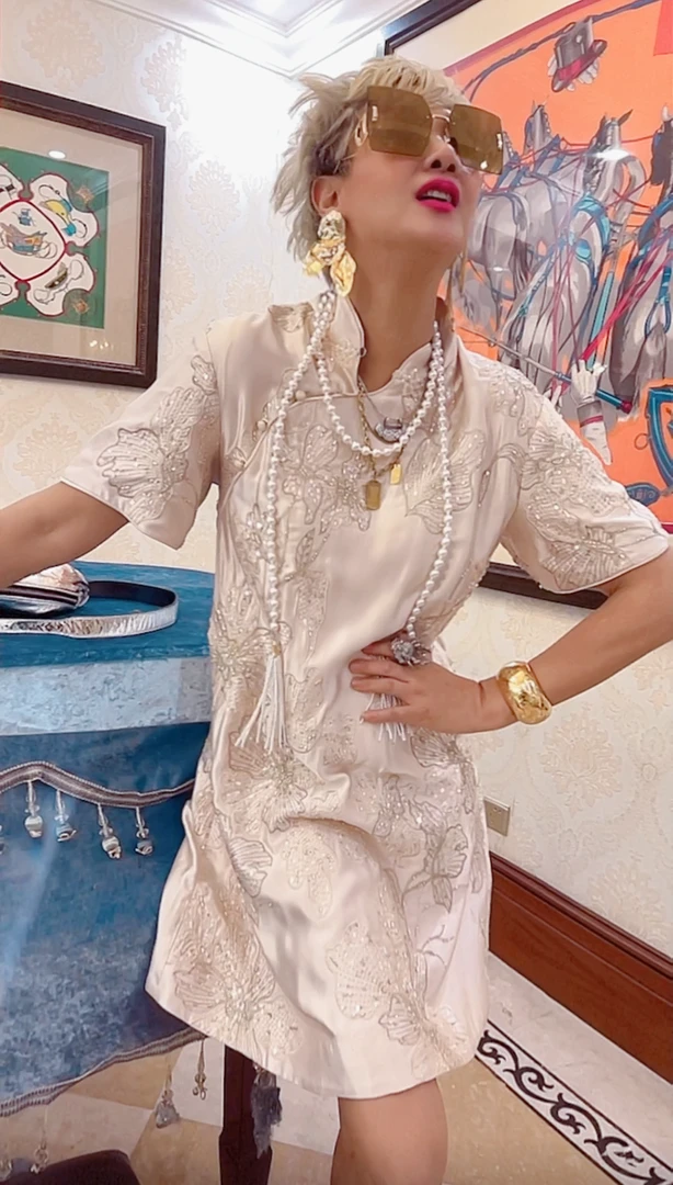 中裙新中式常规刺绣夏季气质连衣裙法式设计师长款中国风旗袍裙