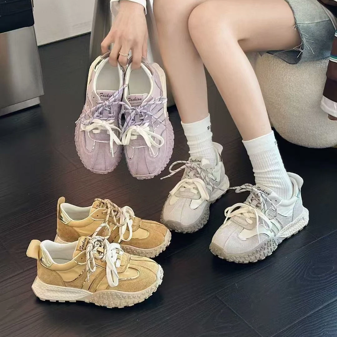 ［高定双鞋带］跟高5cm爆款厚底德训鞋2025春夏新款女鞋真皮小众鞋