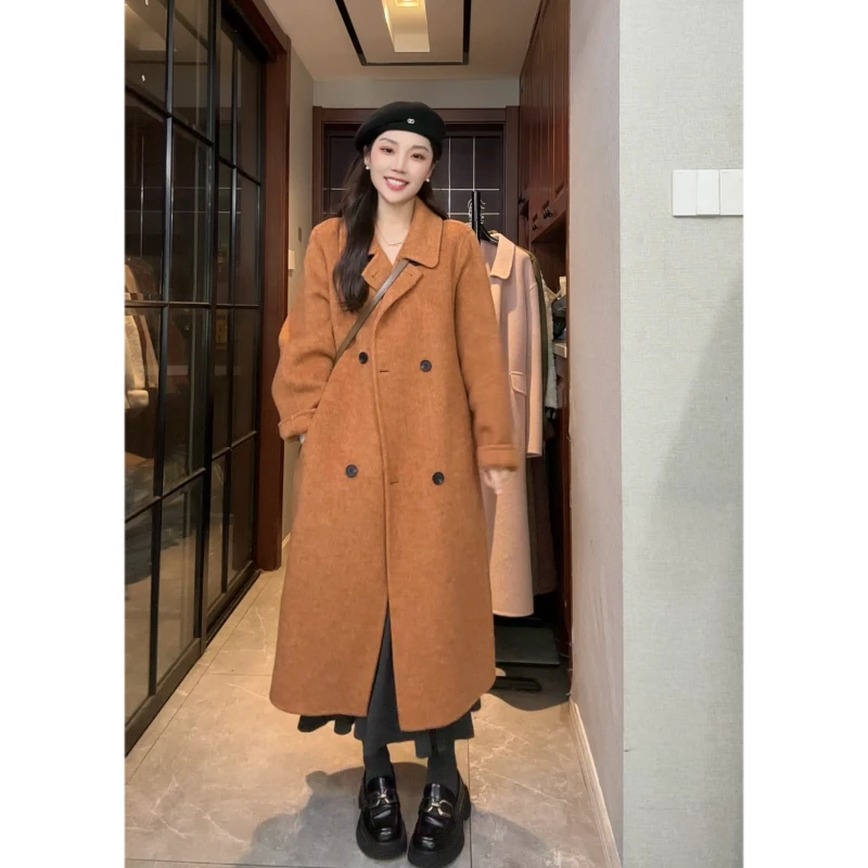 淑美赫双面绵羊毛大衣女新款长款高端秋冬季毛呢外套