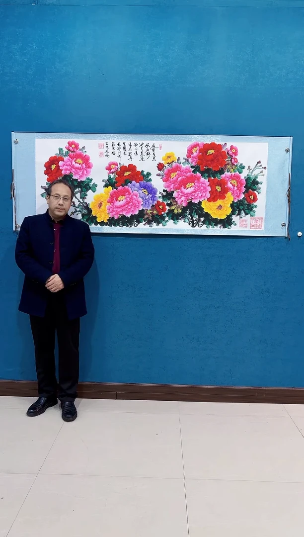 国画《小六尺牡丹》70*200厘米卷轴软裱