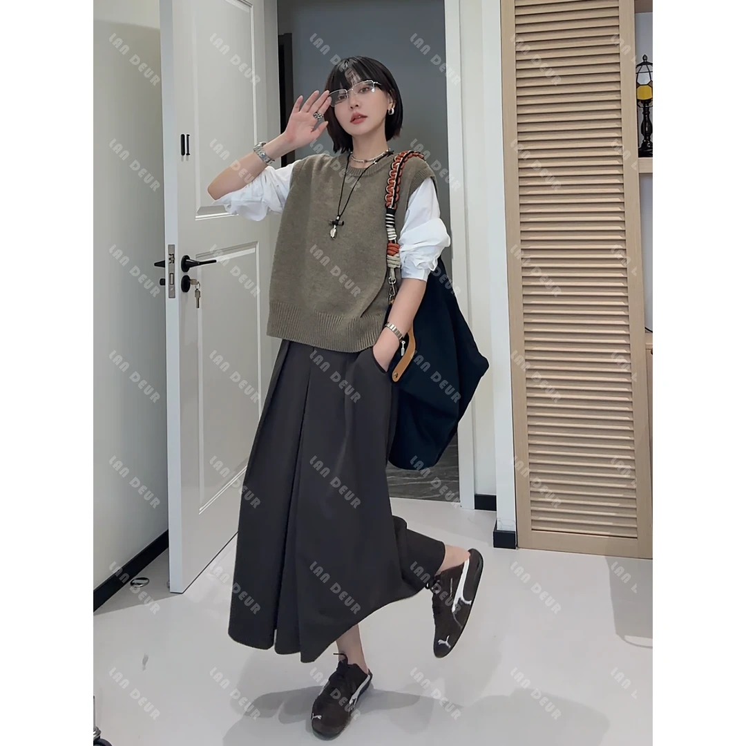 JIUJIU【灰色云岛】圆领长袖保暖百搭气质舒适套头假两件针织衫女