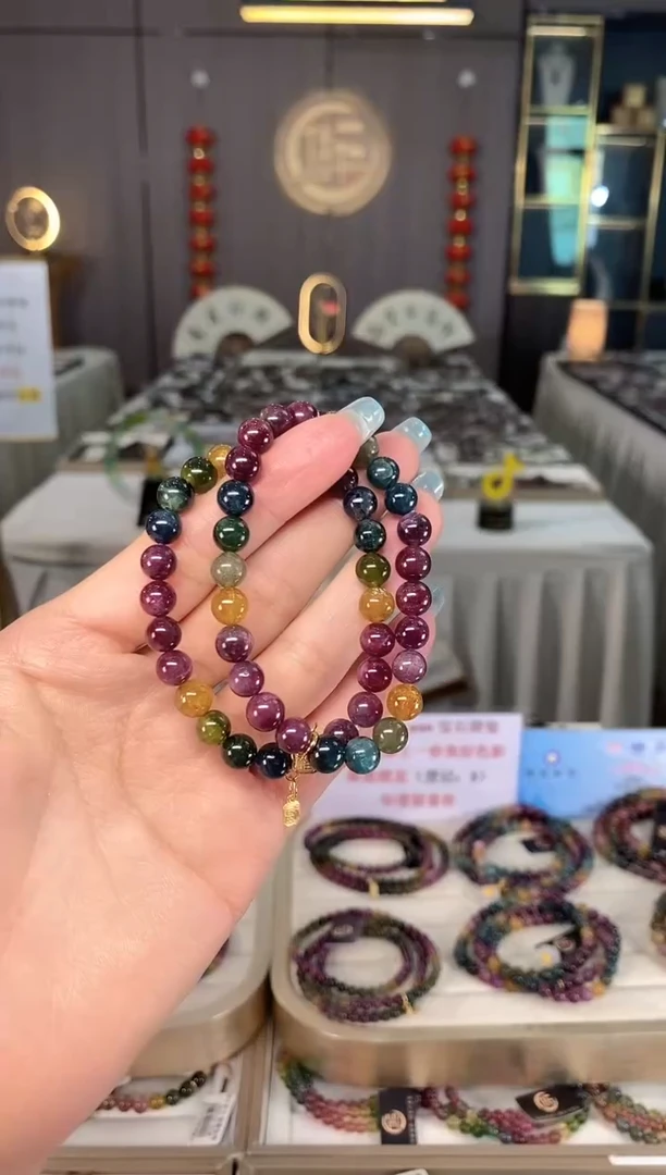 未镶嵌老矿碧玺色标彩虹单圈手串7mm+碧玺多样性发一条mz