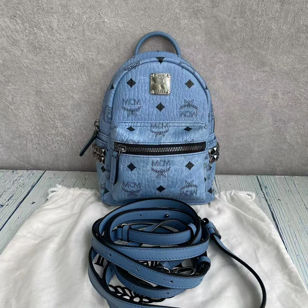 99新 MCM mcm牛仔蓝超迷你双肩包98新