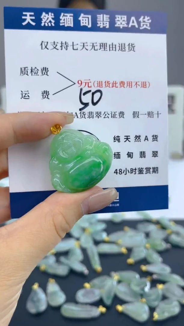 颈饰18K金镶嵌翡翠天然A货翡翠  50