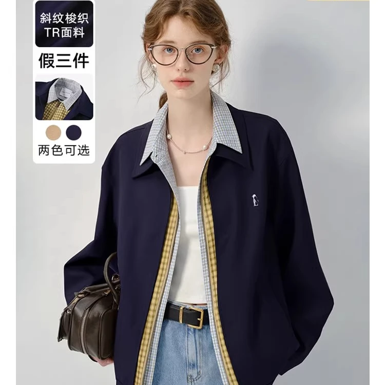 女士短外套25年秋装款设计感美式假三件小个子夹克上衣