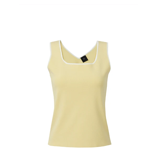 YI嫩鹅黄极简线迹经典方领针织背心YKT23812BCYE0C3