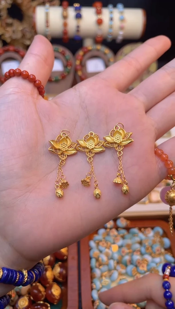 无925银金色莲花滴流