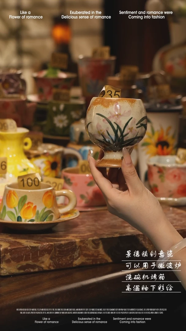 陶瓷景德镇高温手绘釉下彩设计师款式