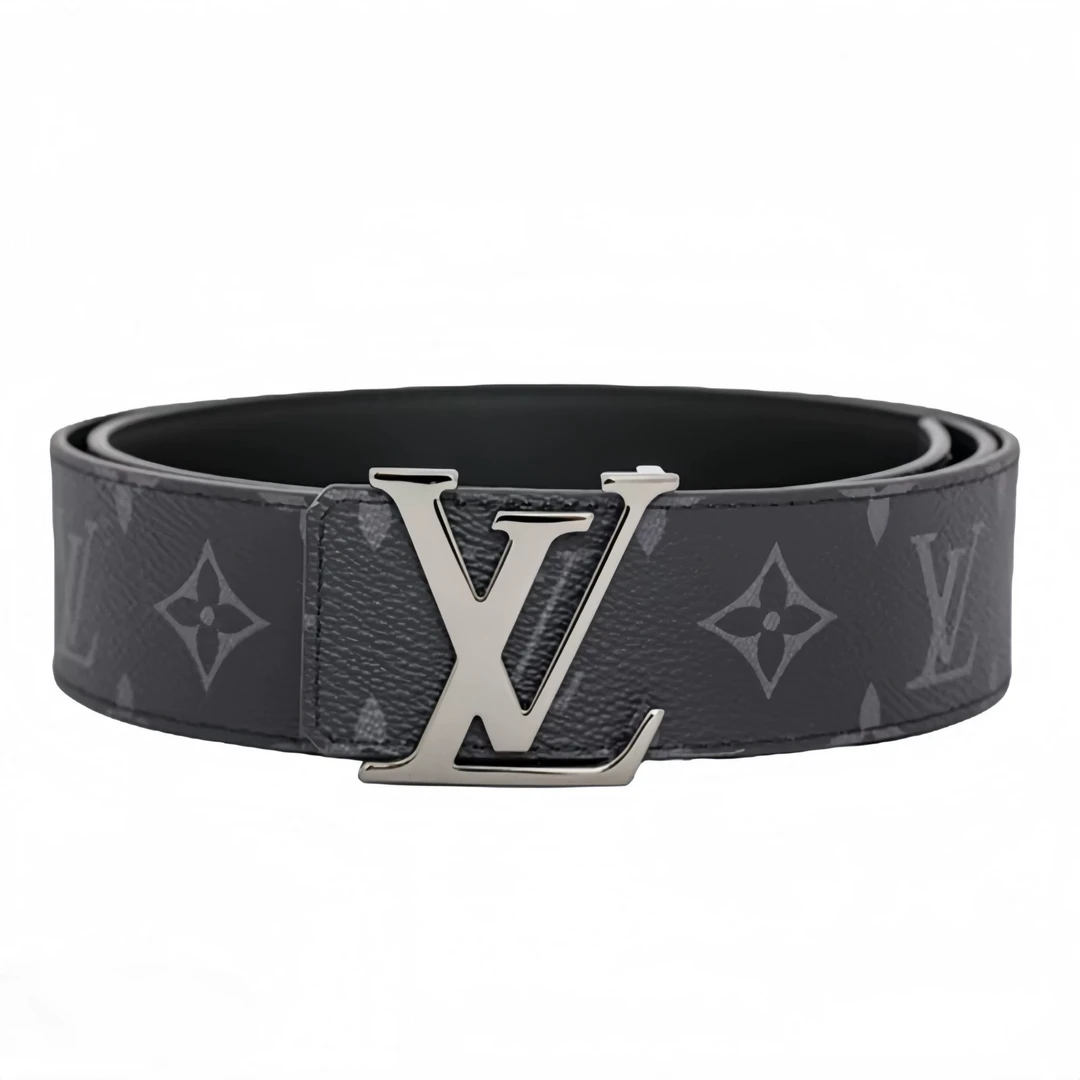 99新 LouisVuitton/路易威登 黑花枪扣男士双面皮带平滑扣4CM
