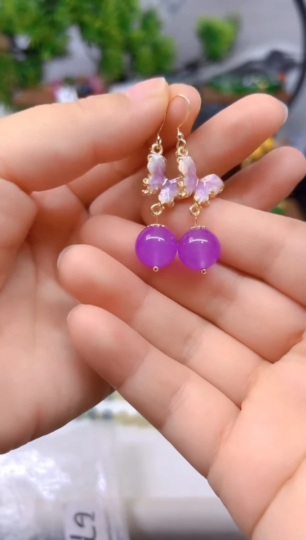 翡翠14K金镶嵌耳饰E737