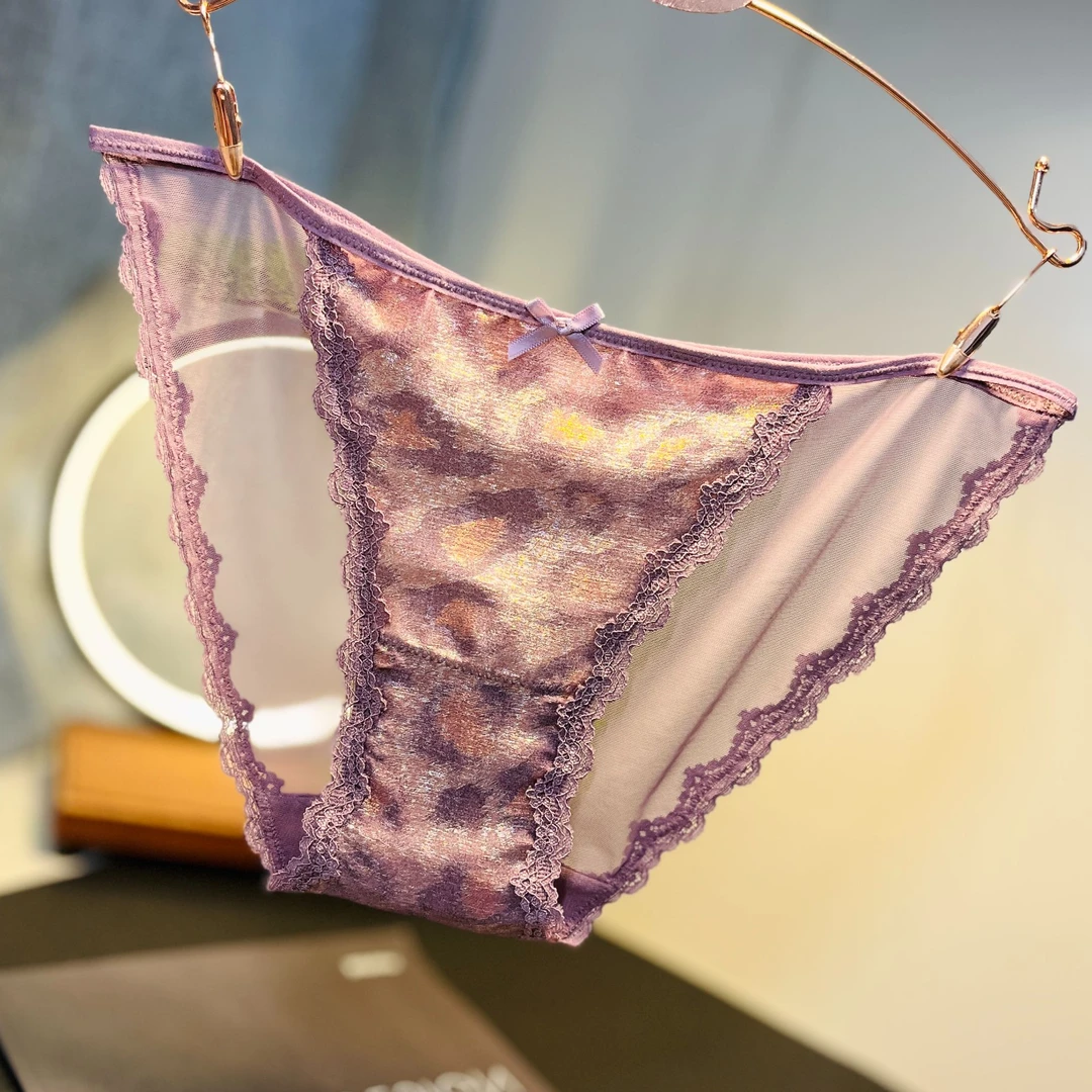 高级舒适豹纹蕾丝内裤女包臀网红性感无痕薄款裸感亲肤弹力三角