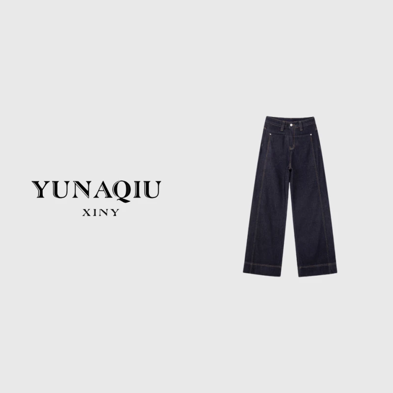 YUNAQIU 显瘦直筒休闲百搭复古秋冬韩版水洗牛仔裤-8715