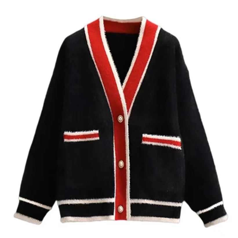 【范范专属】女士黑色撞色针织外套