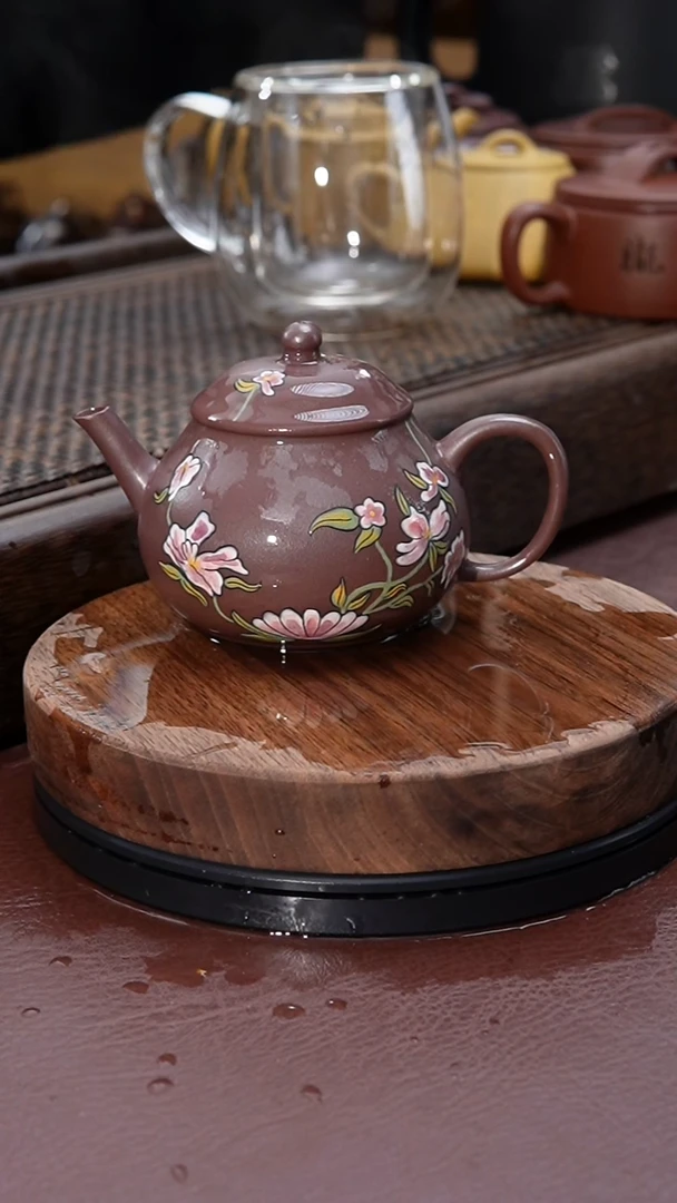 【闪购商品】紫砂茶壶天青梨型泥绘紫砂壶