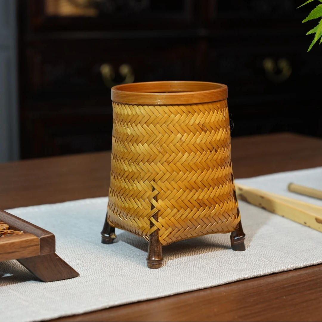 【竹编笔筒】紫竹脚笔筒可收纳钢笔孔雀茶则茶针茶夹整理实用茶道