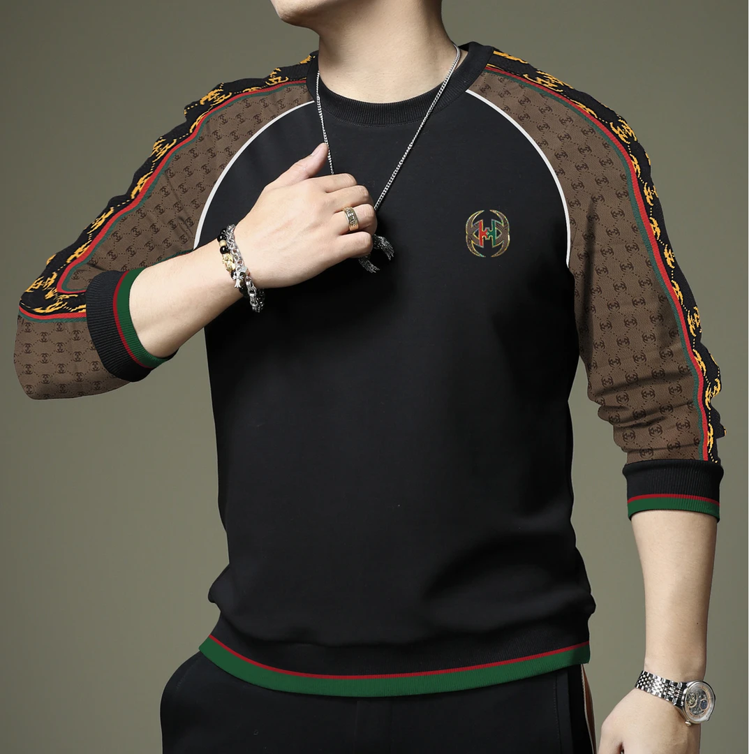 2025高端潮牌刺绣字母长袖卫衣男新款秋季轻奢圆领打底衫潮流男装