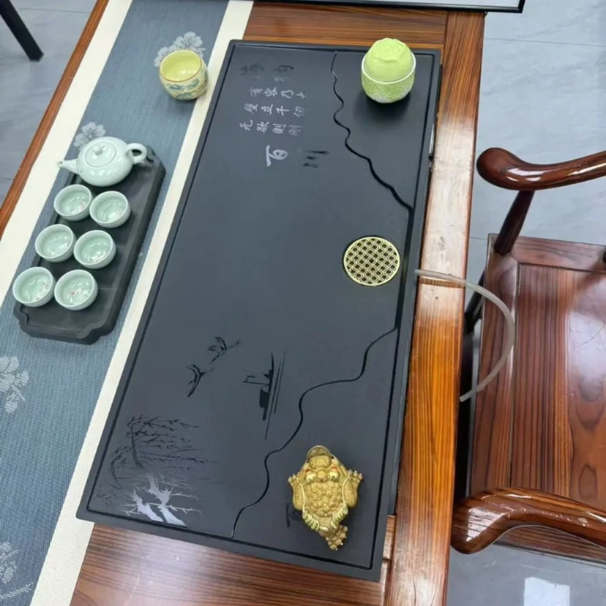 新款乌金石茶盘海纳百川款干湿分离专用家用办公功夫茶具新中式