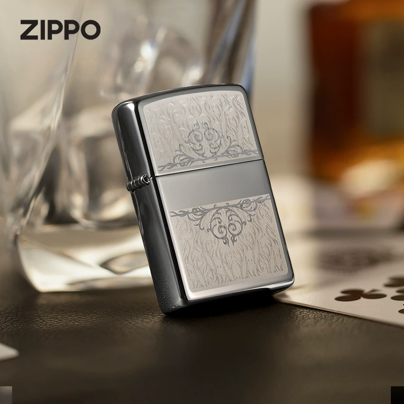 Zippo之宝镜面镀铬古典花防风煤油打火机男友生日礼物