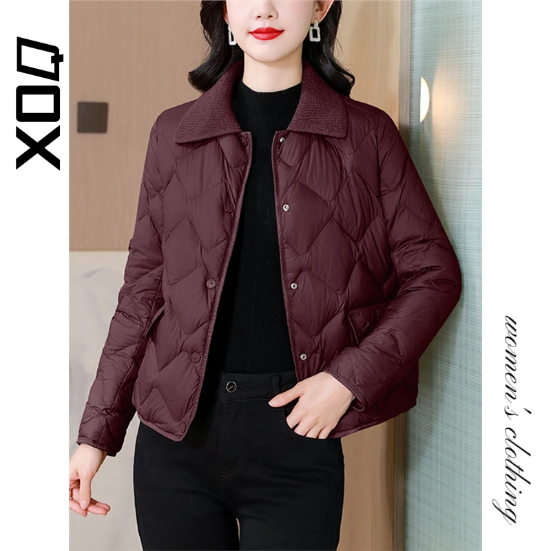 XOQ官方安可拉红短款轻薄棉服外套女秋冬季新款高级棉衣棉袄上衣