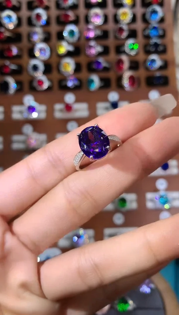 无925银深色帝王紫色戒指白1012