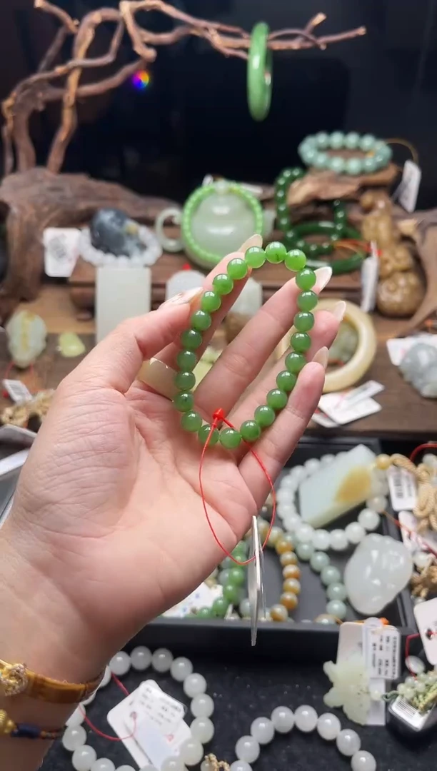 未镶嵌手串和田玉卡8俄料碧玉 圆珠 9015189