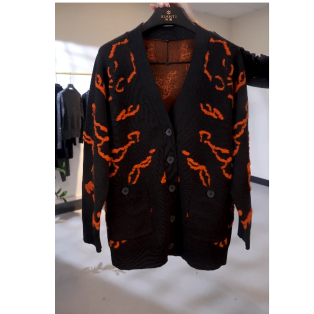 【重磅加厚】美丽诺羊毛立体提花中长款开衫外套女XT-2518141