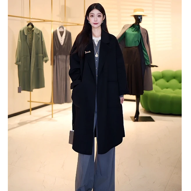 【赫本黑】AMASS/阿玛施秋冬新款大气气质大口袋双面呢大衣5400952
